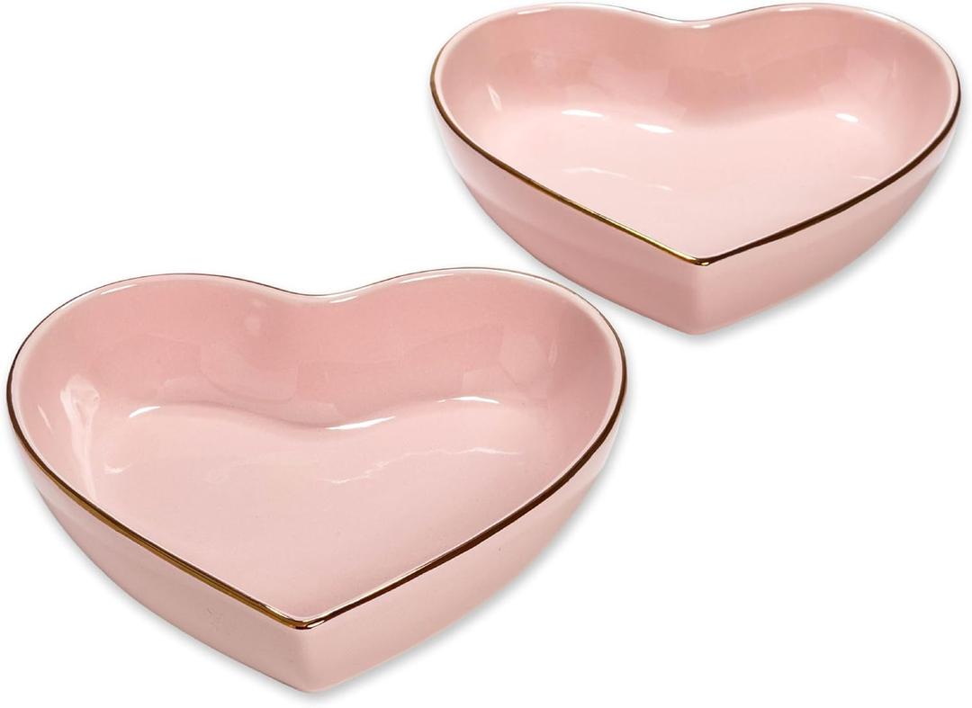 Paris Hilton 2Piece Heart Dish Set, Ceramic Stoneware Serving Bowls for Entertaining, Snacks, Desserts & Décor, 8Inch, Pink