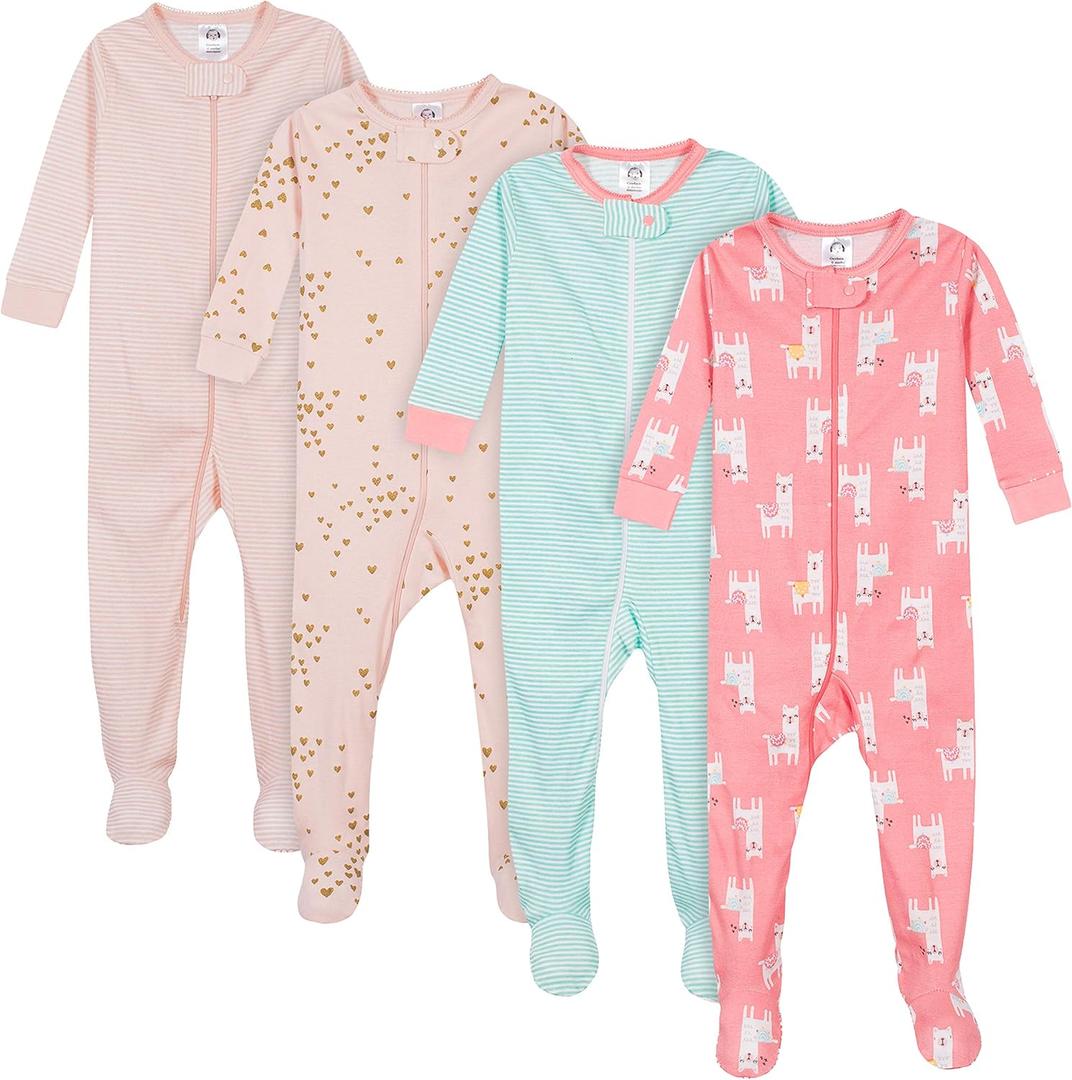 Gerber Baby Girls' 4-Pack Footed Pajamas (9 Months, Love Llamas Pink)