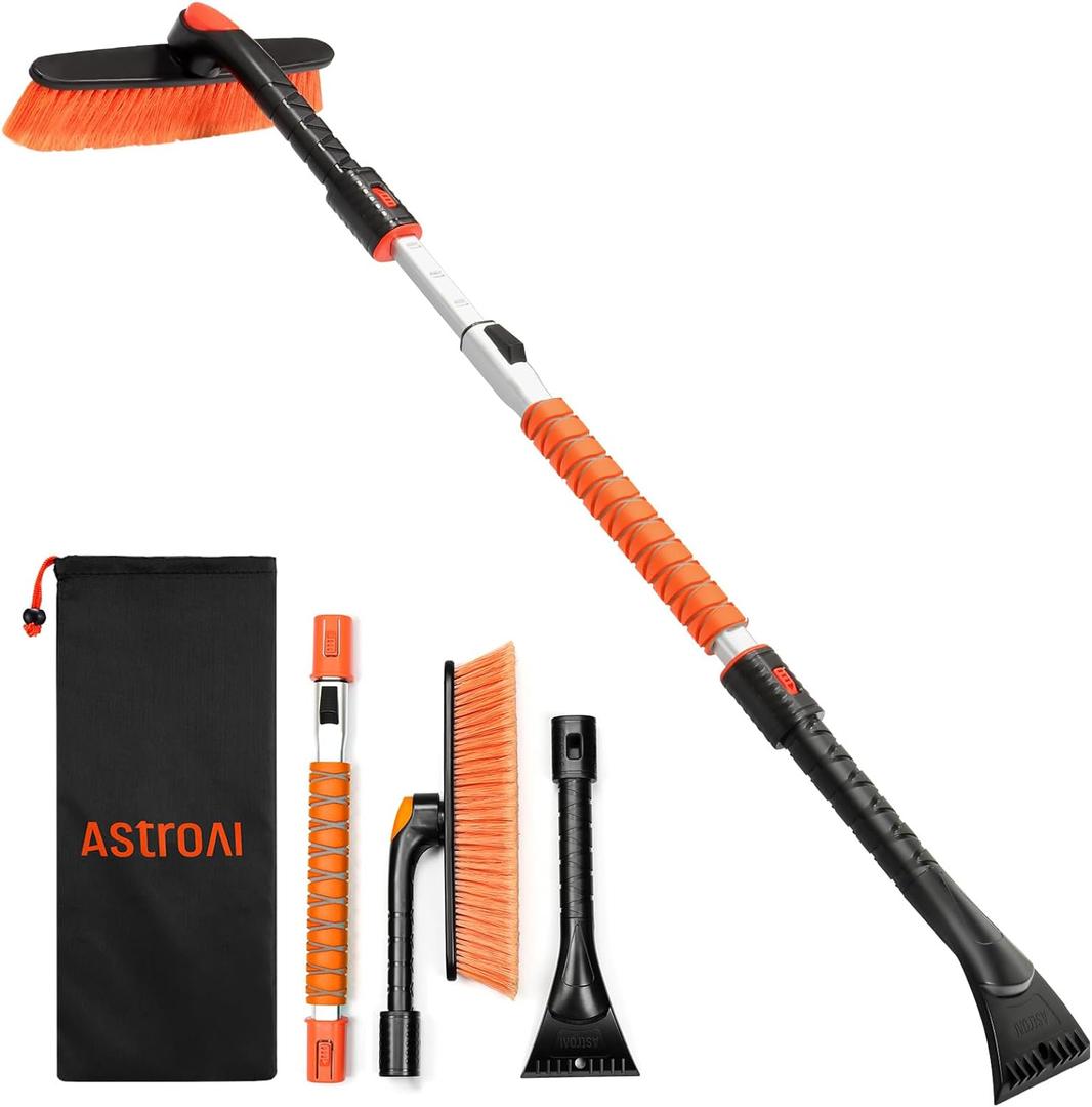 AstroAI 47.2" Ice Scrapers for Car Windshield and Extendable Snow Brush with Foam Grip and 360 Pivoting Brush Head for Christmas Car Auto Truck SUV(Orange) (Medium)