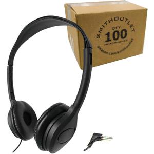SmithOutlet Headphones Bulk 100-Pack | for Classroom School Students K-12 | On-Ear Wired | Compatible with Chromebook, Computer, Laptop | Black Color Part SG-313-100