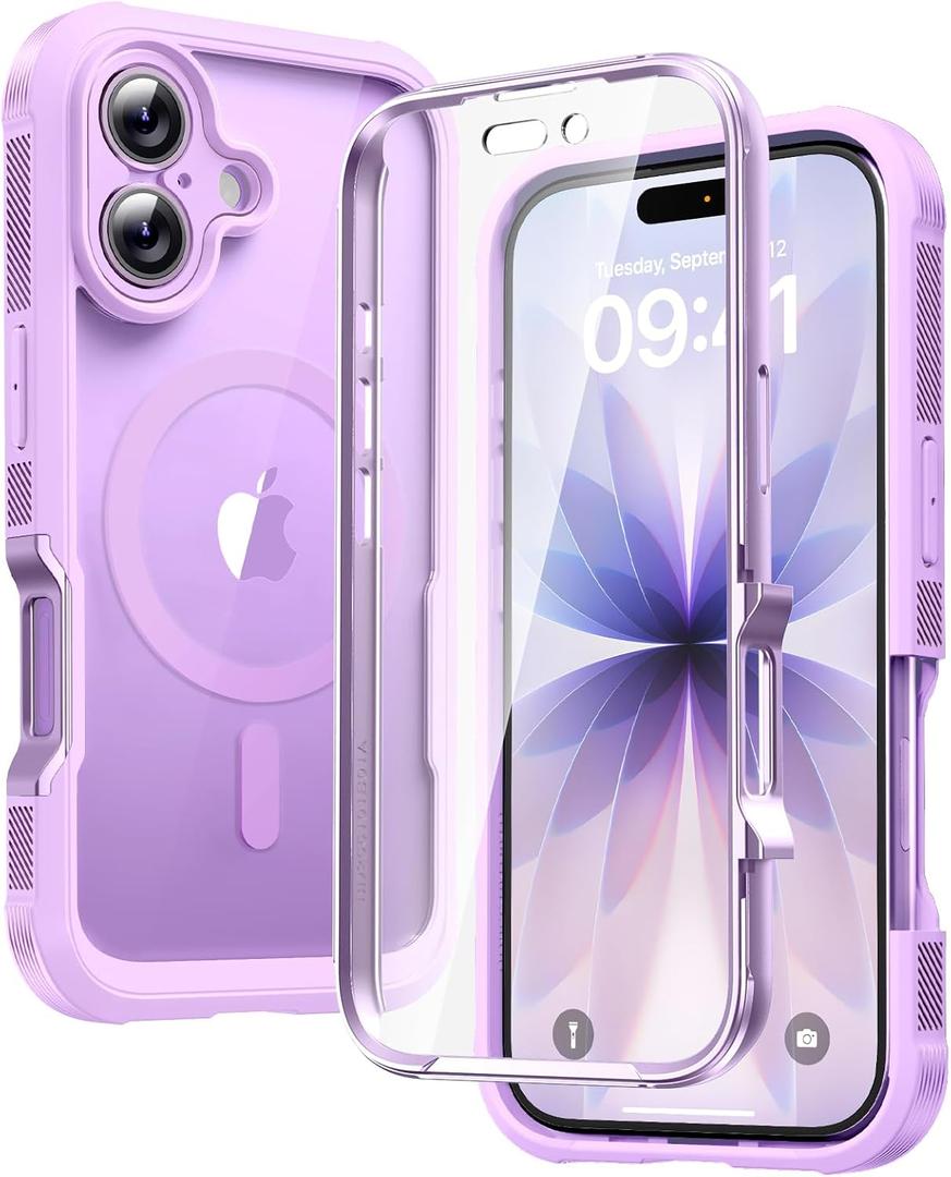 Diaclara Magnetic Designed for iPhone 17 Case 6.3'' [Full Camera Protection] Full Body Bumper,[Compatible with MagSafe] Military Drop Proof Phone Case w/Built-in Screen Protector, Lavender Purple