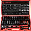63-Piece 1/2" Drive Impact Socket Set, SAE (3/8 to 1 inch) and Metric (10-24mm) Socket Wrench Set with Extension Bars, Palm Ratchet Kit, CR-V Steel for Auto/Industrial Repairs