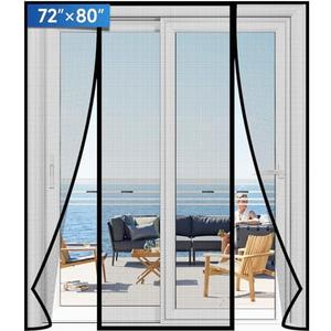 LONGEAS Magnetic Screen Door Upgraded PET Mesh Stronger Than Fiberglass and Polyester,Hands Free,Keeps Bugs Out,Pet & Kid Friendly,Suitable for Sliding Door,Large Patio Door and French Door-72''x80''