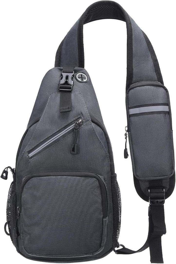 Small Sling Bag, Water Resistant 11 Inch Crossbody Chest Bags Oxford Daypack Backpack with Headphone Jack with Anti-theft Pocket for Men Women (Dark Gray)