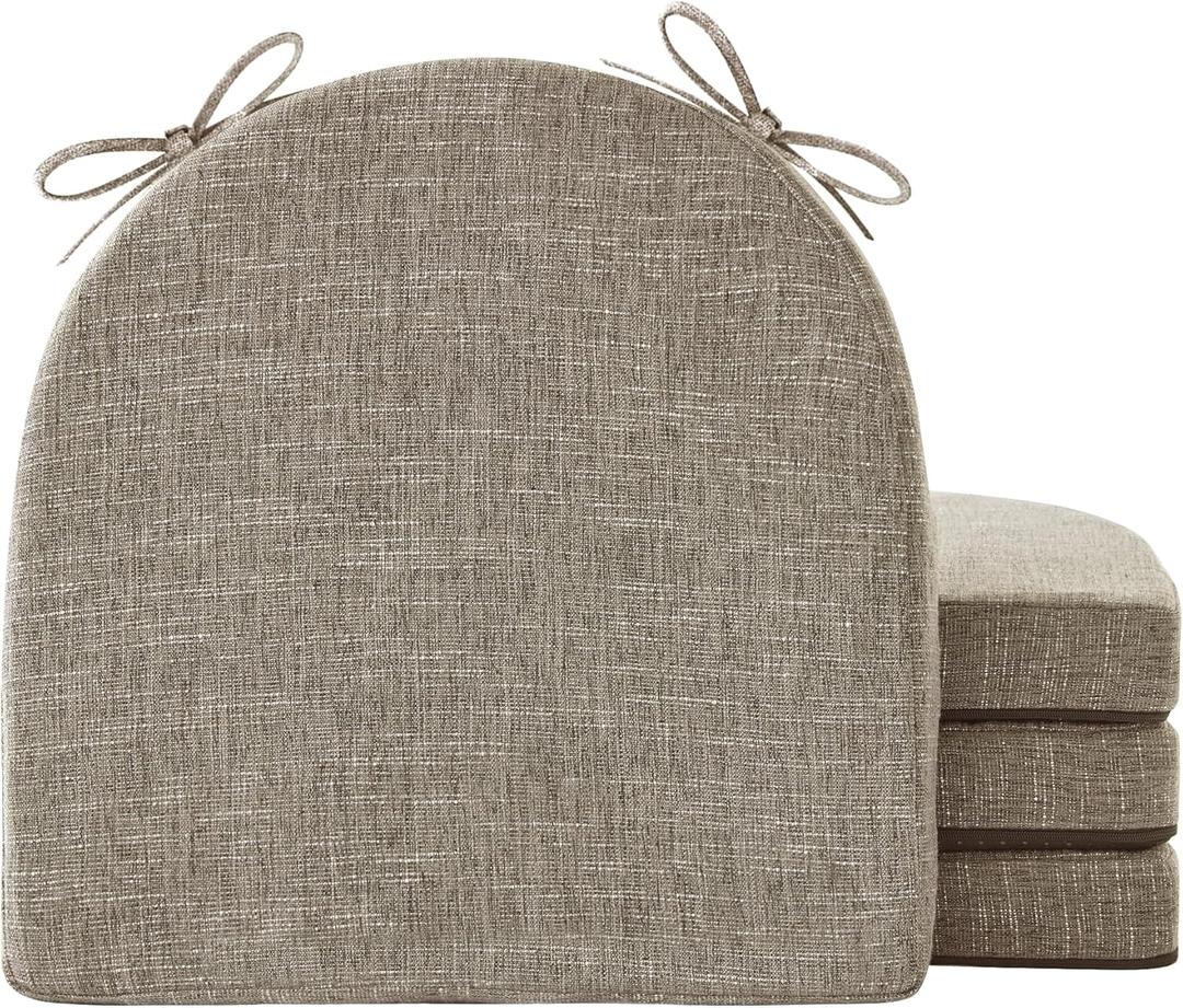Chair Cushions for Dining Chairs with Ties and Removable Cover, Dining Kitchen Chair Pads with Non-Slip Bottom, High-Resilience Indoor Seat Cushions, 16'' x 16'' x 2'', Set of 4, Khaki