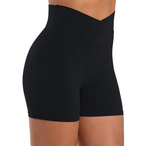 Sunzel Hidden Butt Lifting Scrunch Biker Shorts for Women Crossover High Waist Yoga Gym Workout Shorts with Tummy Control (Medium, Black)