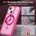 Designed for iPhone 15 Plus Case with 360 Rotatable Magnetic Ring Stand [Compatible Mag-Safe] [Military Grade Protection] Translucent Matte Phone Cases for Women Men 6.7'', Rose Red