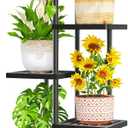 LASZOLA 4 Tier Plant Stand Indoors Outdoors for Large Heavy Duty Planter, Black Metal Tall Flower Holder Rack with Multiple Shelf for Modern Patio Corner, Vertical Organizer, Weather Resistant Bracket