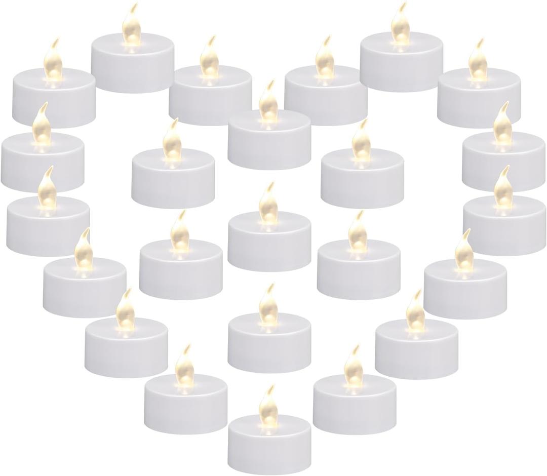 KOABY 12/24/50 Pack Tea Lights with Timer, Auto-On 6 Hours and Off 18 Hours in 24 Hours Cycle, Flameless Flickering Battery Operated Tea Lights with Timer(24 Pack, Warm White)