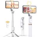 Selfie Stick Tripod with Wireless Remote, 46'' Cellphone Selfie Stick Tripod with LED Fill Light, for iPhone 16/15/14/14 pro/13/13 Pro/12/11/11 Pro/XS Max/XS/XR/X/8/7 and Android Smartphone(Upgrade)