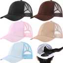 Jecery 6 Pcs Trucker Hats Bulk Ponytail Hats for Women Mesh Baseball Cap with High Bun Adjustable Ponycap for Outdoor Sport Multicolor