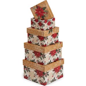 Briful Square Gift Boxes with Lids 4PCS Christmas Gift Box for Presents Nesting Assorted Sizes Present Boxes for Christmas Birthday Valentines Party Gift Wrap