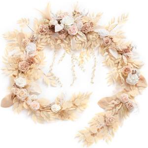 Ling's Moment 9FT Flower Garland for Backdrop Decorations - Wedding Arch Flowers, Eucalyptus & Rose, Artificial Floral Garland for Mantel - Sweetheart Table Decor for Ceremony Reception, White & Beige