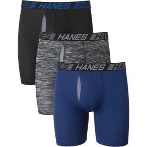 Hanes Men's Underwear Boxer Briefs Pack, 3-Pack, Total Support Pouch, Sexy Men's Underwear, Long or Short-Leg Underwear Boxer Briefs, L