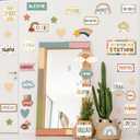 90 Pcs Boho Affirmation Station Classroom Bulletin Board Set Motivational Bulletin Board Back to School Positive Affirmations Accent Cutout Mirror Growth Mindset Decor for School Office Home