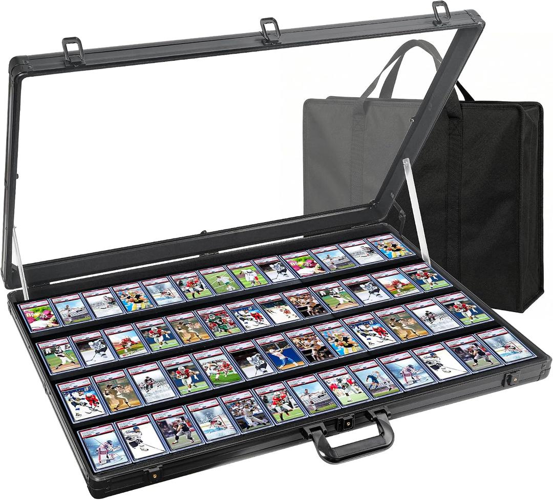 Card Display Case Aluminum Trade Show Display Case Large Portable Trading with Lock for Collectibles, Sports Cards. 34IN x 22IN - Black