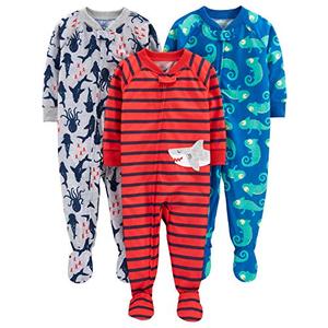 Simple Joys by Carter's Baby Boy's 2-Pack Loose Fit Flame Resistant Polyester Footed Pajamas Sleepwear, iguana/sea Creatures/shark, 12 Months