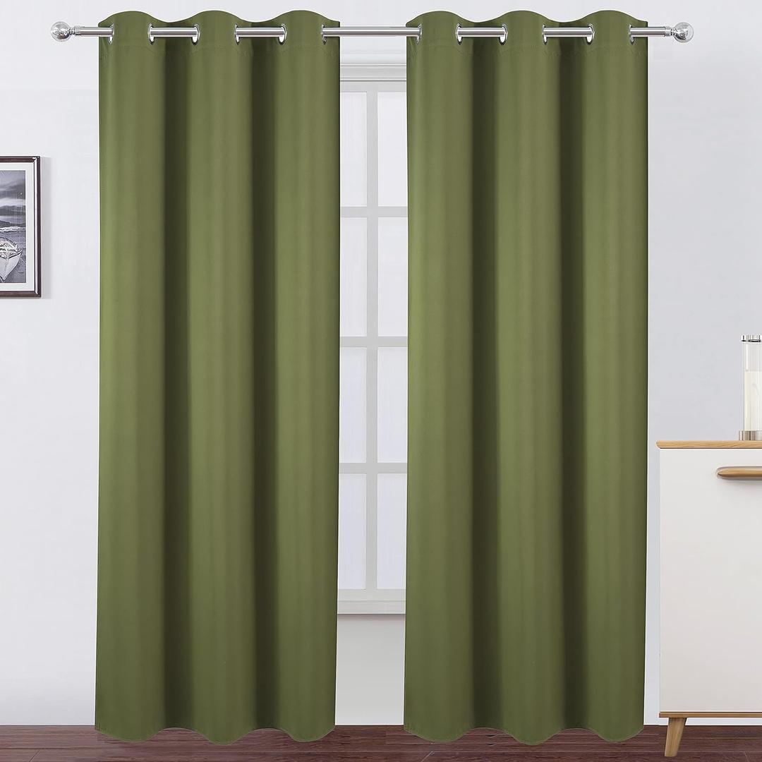 LEMOMO Blackout Curtains 38 x 84 inch/Olive Green Curtains Set of 2 Panels/Thermal Insulated Room Darkening Bedroom Curtains