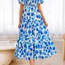 BTFBM Women's Clothing Wedding Guest Dresses Casual Boho Floral Short Sleeve Smocked Maxi Beach Spring Summer Dress 2026 (S)