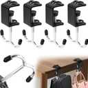 4 Pack Purse Hook for Table and Desk, Heavy Duty Stainless Steel Bag Hanger for Office, Non-Slip Screw Clamp Hook for Backpack, Handbags, Headphone, Space-Saving Accessories, Black