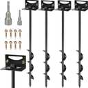 24'' Mobile Home Anchors, Set of 4 Ground Anchors Screw in with Brackets and Drill Bit Storage Shed Anchor Kit Swing Anchor Kits Heavy Duty Spiral Garden Earth Anchors for Trampoline Fence (Black)