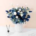 Dallisten Fake Flowers for Vase, 15 pcs Faux Silk Pompom Mum Artificial Flowers with Eucalyptus Stems, Mini Floral Long Stem Arrangements for Home Decor, Wedding, Table Centerpieces DIY Floral Designs