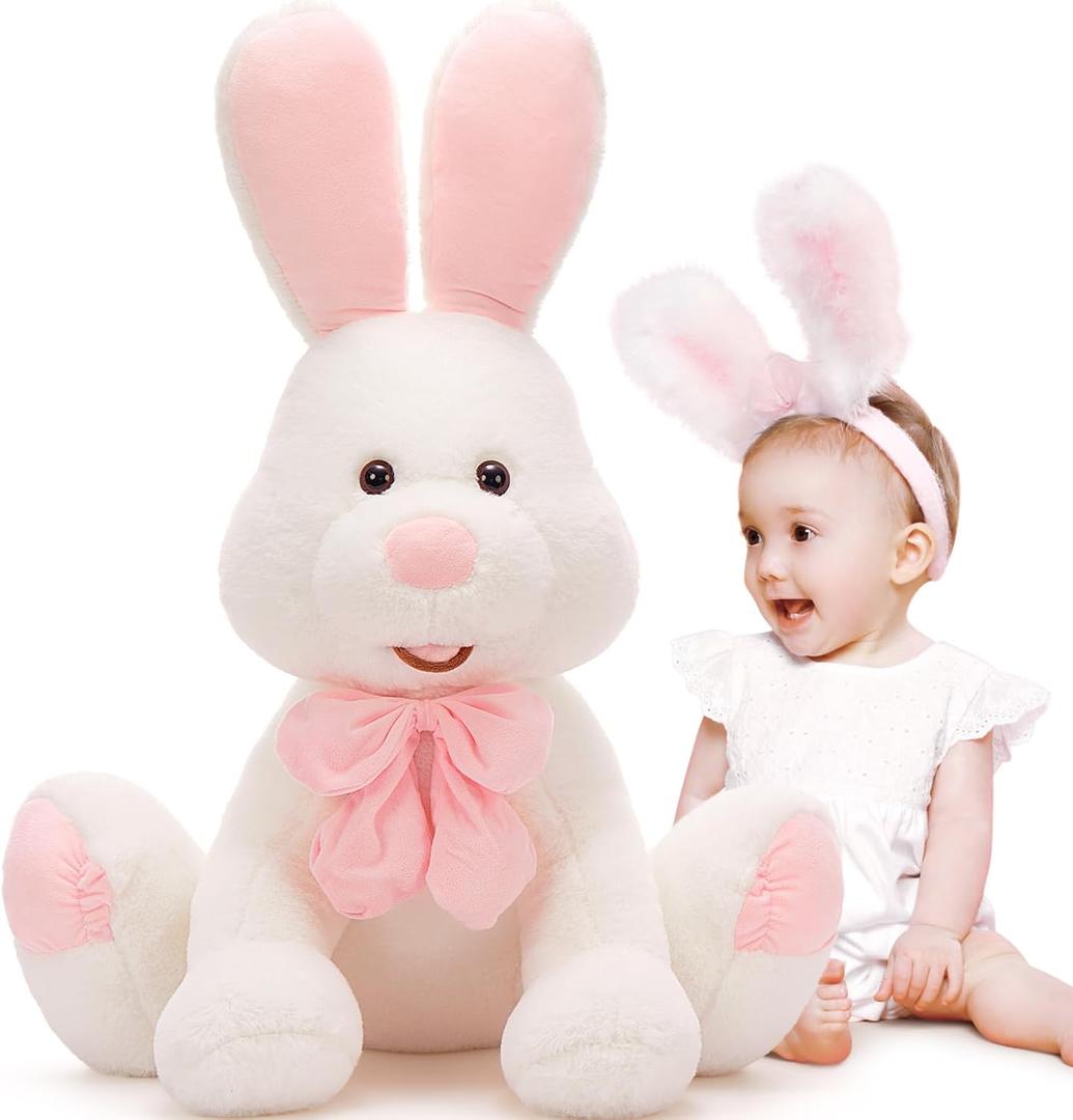 MorisMos Large Bunny Stuffed Animal 31.5'' Giant Stuffed Rabbit Toy for Kid Girl Boy,USADesigned White Big Rabbit Plush, Jumbo Bunny Gifts for Easter