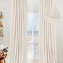 100% Blackout Shield Linen Blackout Curtains for Bedroom 84 Inches Long, Back Tab/ Rod Pocket Living Room Drapes, Thermal Insulated Blackout Curtains 2 Panels Set, 50" W x 84" L, Beige White