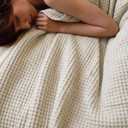 Bedsure Lightweight 100% Cotton Waffle Blanket, Queen, Linen
