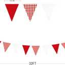 32Ft Red Party Decorations Red Plaid Checkered White Triangle Flag Gingham Pennant Bunting Fabric Garland for Christmas Wedding Birthday Carnival Picnic X-mas Outdoor Home Party Festivals Decoration