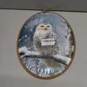 XBBMGG Winter Owl Wall Art Decor, Rustic Winter Bird Oval Wall Hanging Decor, Retro Cottagecore Farmhouse Snowy Owl Framed Canvas Prints for Living Room Bathroom Decorations, 8.6x11.4 inch