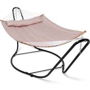 SUNCREAT Hammocks Outdoor Portable Hammock with Stand, 475 lbs Capacity, Heavy Duty Double Hammock with Stand Included, Patent Pending, Tan