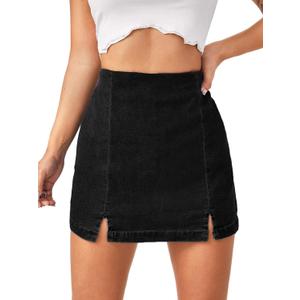 Floerns Women's Casual Split Hem High Waist Denim Skorts Skirt Shorts (Black)