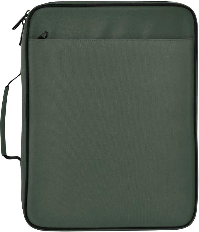 Dark Olive Green Accordion File Organizer with 3 Ring Binder 7 Pocket Expanding File Folders with Labels Zipper Binder Bag for Letter A4 Files, Holds 500 Sheets