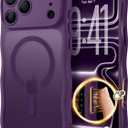 for iPhone 17 Pro Max Case for Women Girls,Compatible with MagSafe,Camera Control,Full Camera Protection, Cute Wave Magnetic Phone Case for iPhone 17 Pro Max,Dark Purple