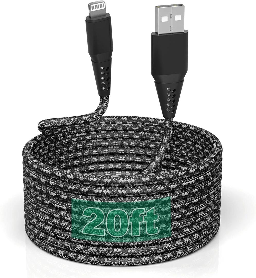iPhone Charger Cord 20FT/6M [Apple MFi Certified] Lightning Cable Extra Long iPhone Charging Cord Nylon Braided Fast Apple Charger Cable 2.4A for iPhone 12 11 Pro X XS Max XR/8 Plus/7 Plus/6/6s Plus