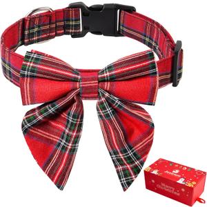 2 x Valentines Day Dog Collar with Bow,Adjustable Plaid Bow Tie with Box,Soft Breakaway Collars for Girl Boy Puppy Small Medium Large Dogs Pets, M