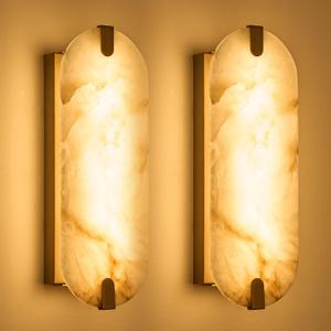 ZEROUNO Alabaster Wall Sconces, 14.2 inch Wall Sconce, Natural Marble Wall Sconces Wall Lighting Set of Two, Dimmable Light Fixtures for Bedroom Living Room Stairs Vanity Hallway Bedside