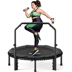 BCAN BT2 450/550LBS Mini Rebounder Trampoline for Adults with Bar, Fitness Trampoline with Bungees, Adjustable Handle, Stable & Quiet, Indoor Outdoor, Whole-Body Workout & Relaxation at Home-40IN/48IN
