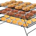 PowerKing 3 Tier Cooling Rack, Foldable Non-Stick Stainless Steel Wire Cake Rack for Pies, Cookies, Pastries, Home Baking, Birthday Party, Wedding Party 15.7'' x 10'' (Black 3 Tier)