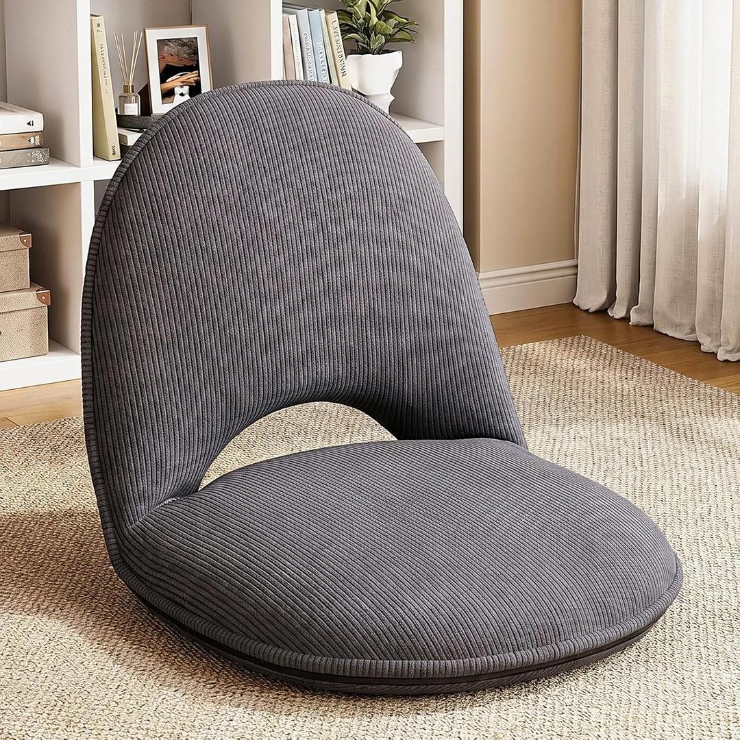 Xuhal Floor Chair with Back Support Adjustable 5 Foldable Position Floor Seat Thick Padded Tatami Seat Flexible Bleacher Recliner for Living Room Beach Bedroom Adults Meditation Reading Gaming (Grey), 18.9" × 18.5" × 17.7"