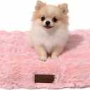 Orthopedic Dog Beds for Small Dogs, Fluffy Faux Rabbit Fur Pet Bed with Removable Washable Cover, Dog Bed Mat with Egg Crate Foam & Waterproof Lining, Anti Slip Bottom, Pink,23"x18"x3"