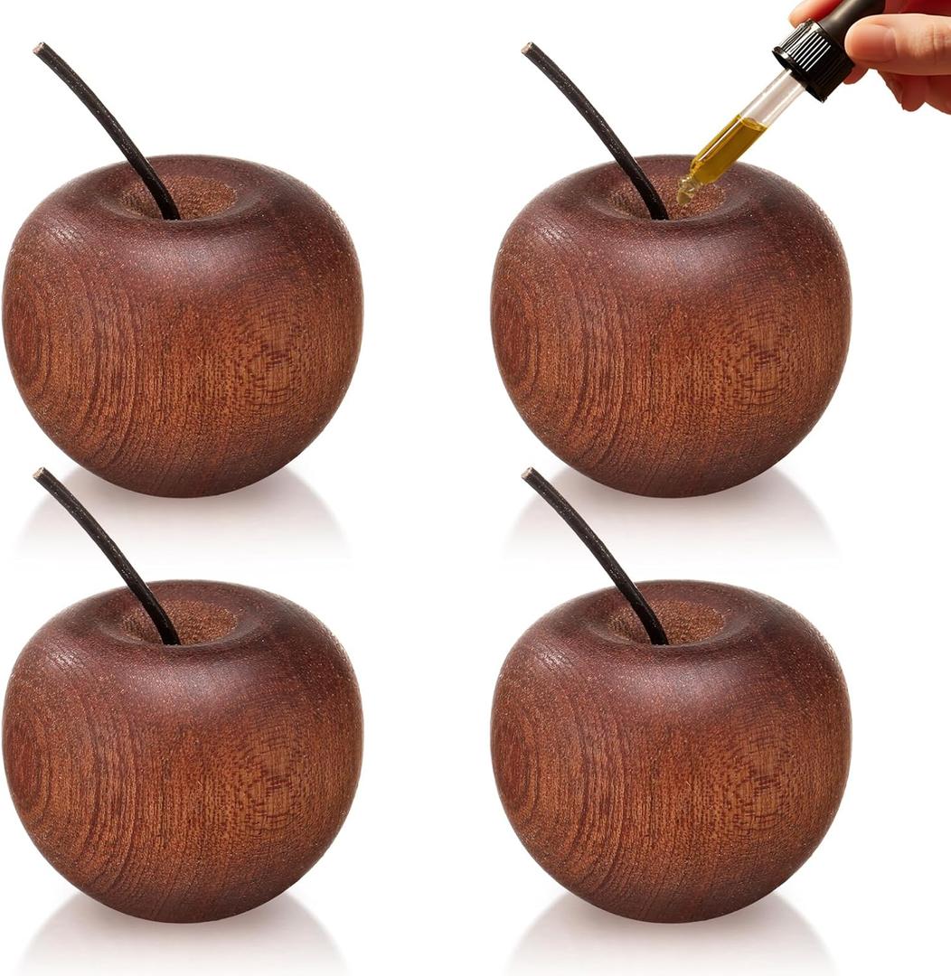 Novabright 4 Pcs Mini Wooden Apple Shaped Essential Oil Diffuser Portable Aromatherapy Diffuser Decorations Farmhouse Rustic Air Freshener for Car Home Bedroom Office Desktop Sauna Yoga Spa Centers