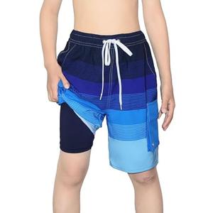 Boys Swim Trunks Compression Liner 9 Inch Board Shorts Quick Dry Bathing Suit with Boxer Brief Swimwear, Size: 5-6 Years
