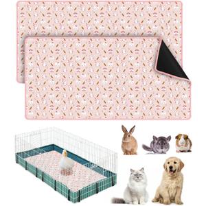 Bissap 2 Packs Guinea Pig Cage Liners, 47''X24'' Washable Guinea Pig Pee Pads Non Slip Reusable Fast and Super Absorbent Bedding for Small Animals Rabbit Hamster Chinchillas Rat - Pink