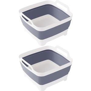 Collapsible Dish Tub 2X9L-Collapsible Basin Bucket Portable Sink-Outdoor Multiuse Foldable Sink Tub Wash Dish Basin for Kitchen Basin RV Camping (Grey+Grey)