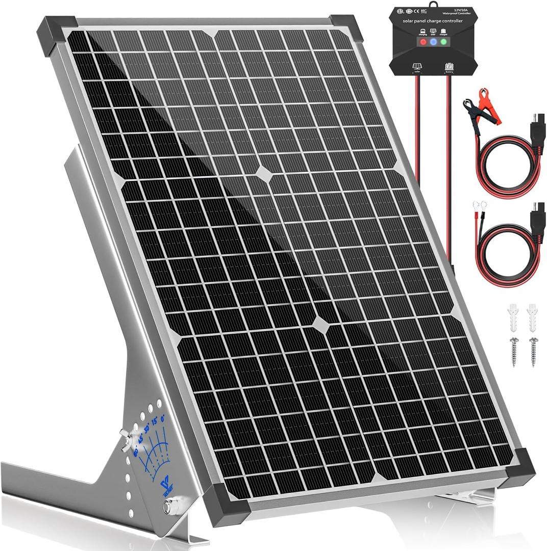 Voltset 30W Solar Panel Kit, 12v Solar Battery Trickle Charger Maintainer + 10A MPPT Charge Controller + Adjustable Mount Bracket,Waterproof Solar Panel Battery Charger for Car Boat Marine RV Roof
