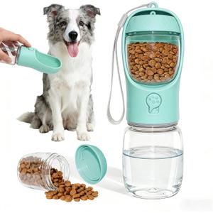 Dog Water Bottle, Portable Water Bottle with Food Container for Dogs Cat Pet Hiking Walking Travel Camping, Leak-Proof Dog Water Bowl Dispenser with Feeder Function Puppy Essentials