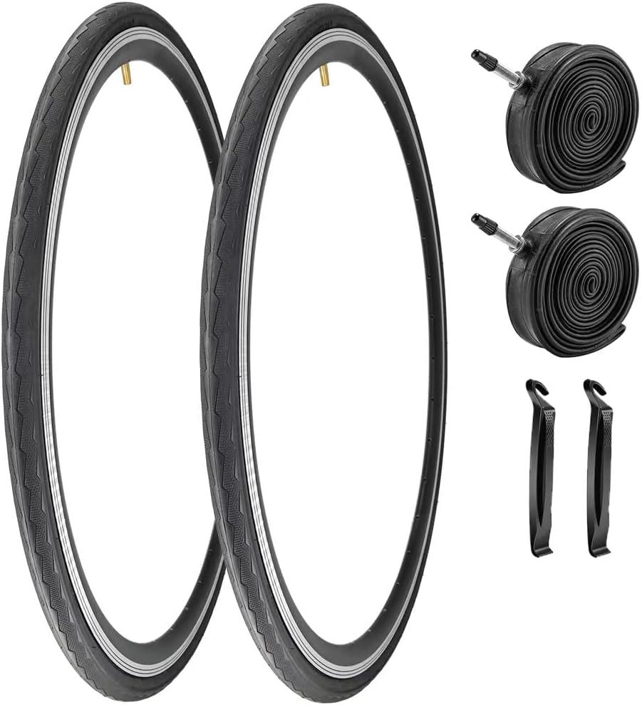 2 Pack 700x23C/25C/28C/35C/38C Bike Tires Plus Bike Inner Tubes Presta Valve 48mm or Schrader Valve 48mm Foldable Replacement Tires for Road Bicycle