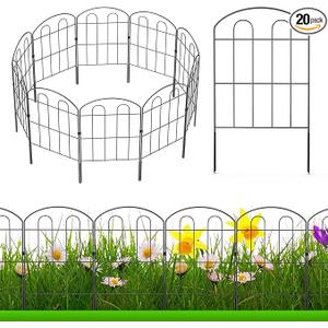 20 Pack Decorative Garden Fence Outdoor - 24in H x 22ft L Rust-Proof Coated Wrought-Iron Panels, Foldable Landscape Border for Patio Flower Beds, Animal Barrier & Yard Decor